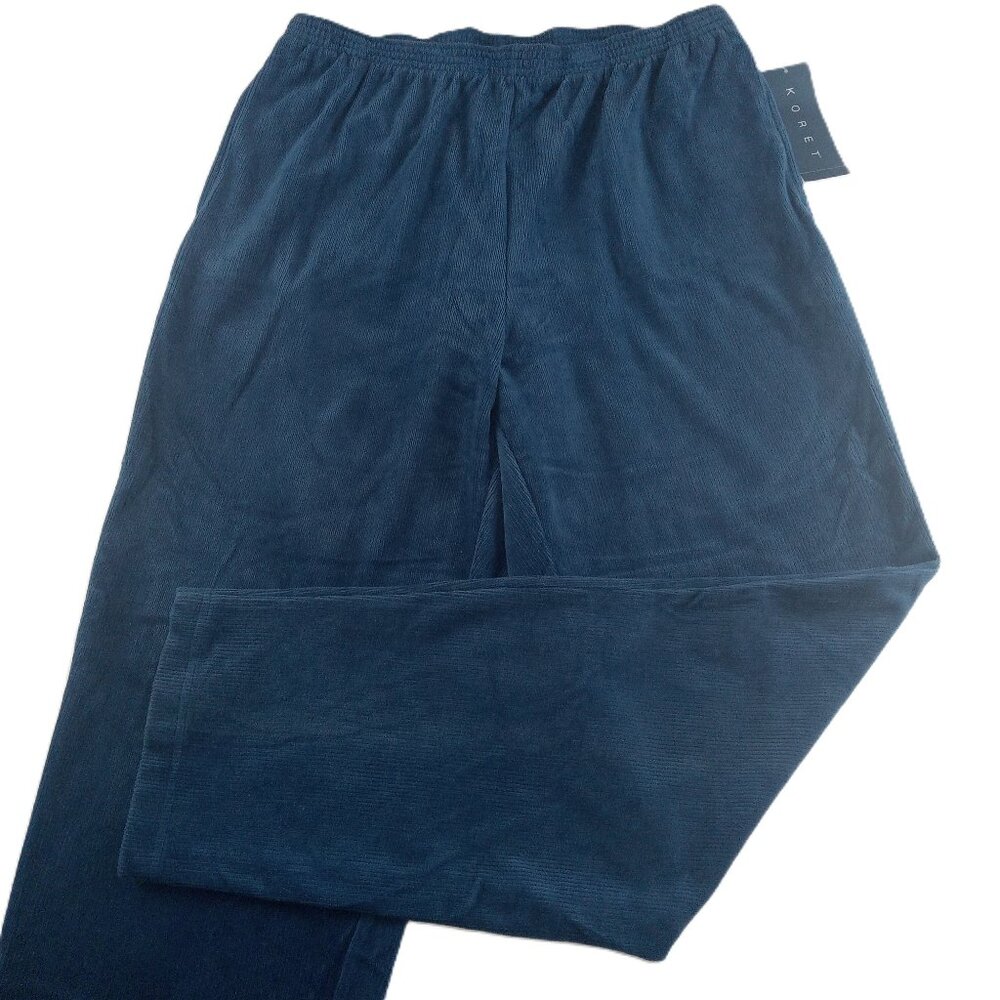 Koret Women's Pull-On Corduroy Pant Size Large Indigo Tapered Leg High Rise